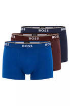 Boss - 3 Pack Stretch Cotton Trunks with Logo Waistbands - Navy/Brown/Blue