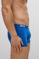 Boss - 3 Pack Stretch Cotton Trunks with Logo Waistbands - Navy/Brown/Blue