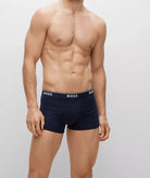 Boss - 3 Pack Stretch Cotton Trunks with Logo Waistbands - Navy/Brown/Blue