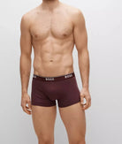 Boss - 3 Pack Stretch Cotton Trunks with Logo Waistbands - Navy/Brown/Blue