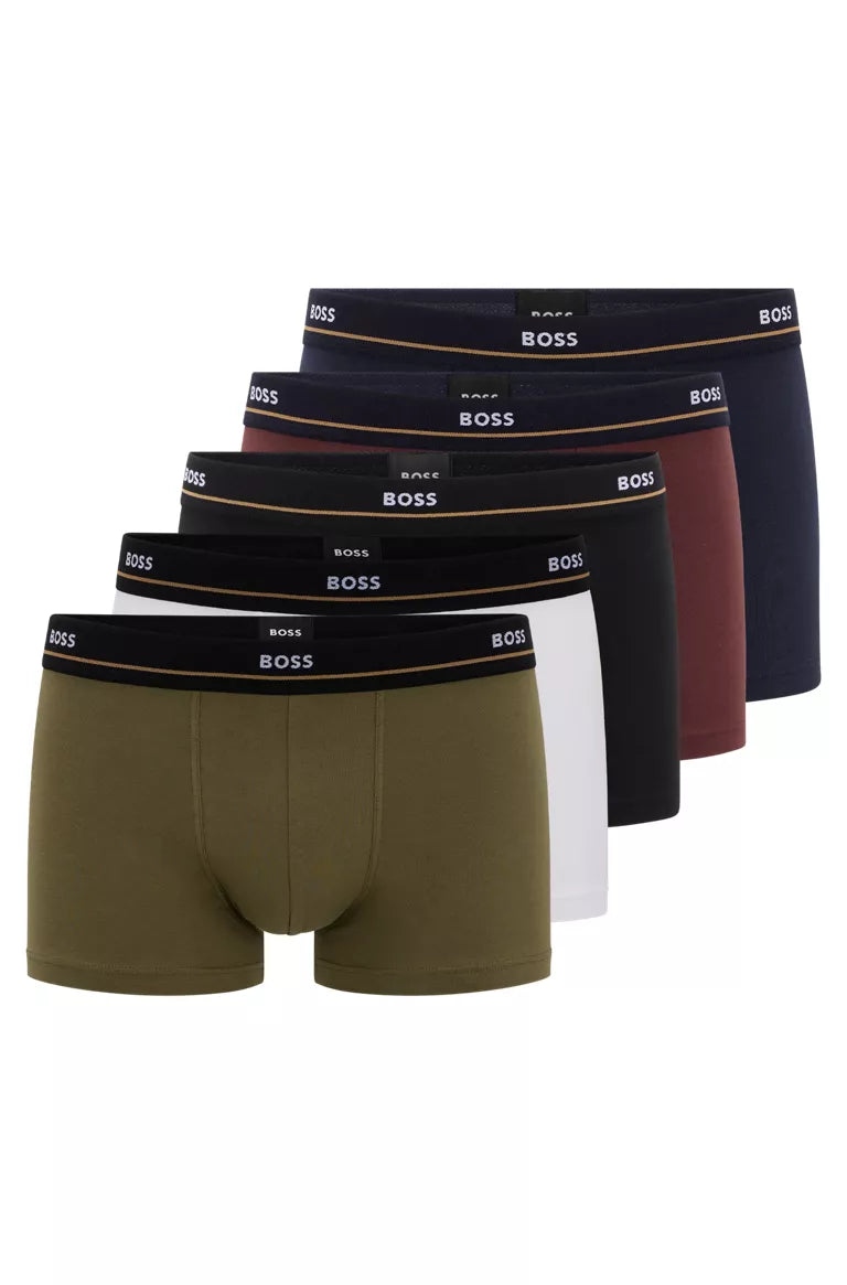 Boss - 5 pack Cotton Stretch Trunks with Logo Waistbands - Patterned