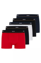 Boss Cotton Stretch 5 Pack Trunks with Logo Waistbands - Black / White / Red