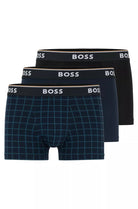 Boss 3 Pack of Stretch-Cotton Trunks with Logo Waistbands -Black/Blue - 974