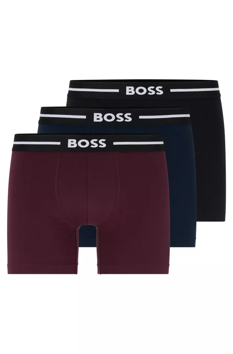 Boss 3 Pack of Stretch-Cotton Boxer Briefs - Dark Blue/Red