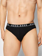 Hugo Boss Stretch Cotton Briefs Pack of 3 – Black with Grey