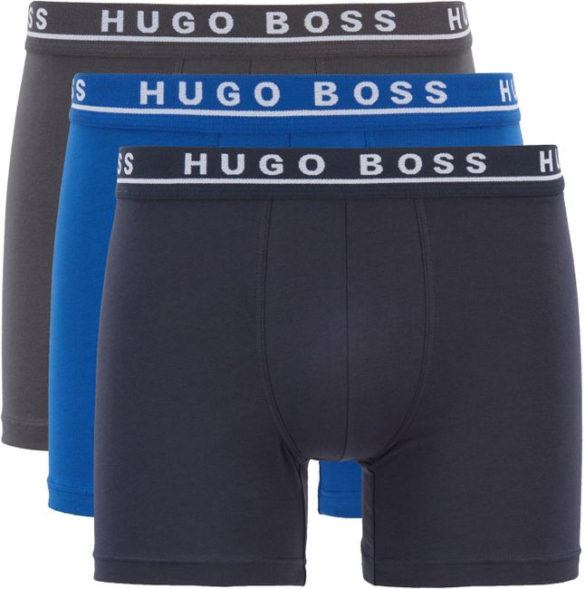 BOSS Stretch Cotton Boxer Briefs, Pack of 3 – Black / Anthracite / Blue