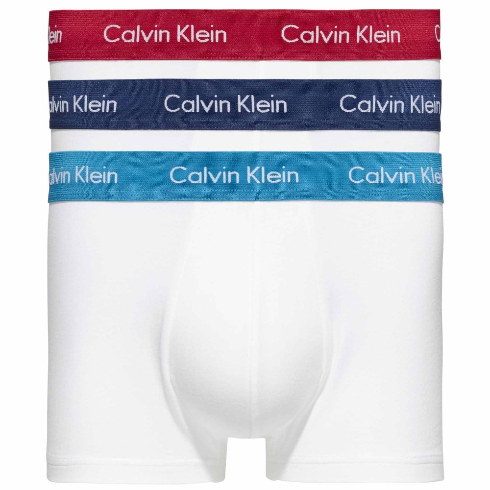 Calvin Klein 3 Pack Cotton Stretch – Low Rise Trunks ( RED / NAVY / TURQUOISE ) - XL