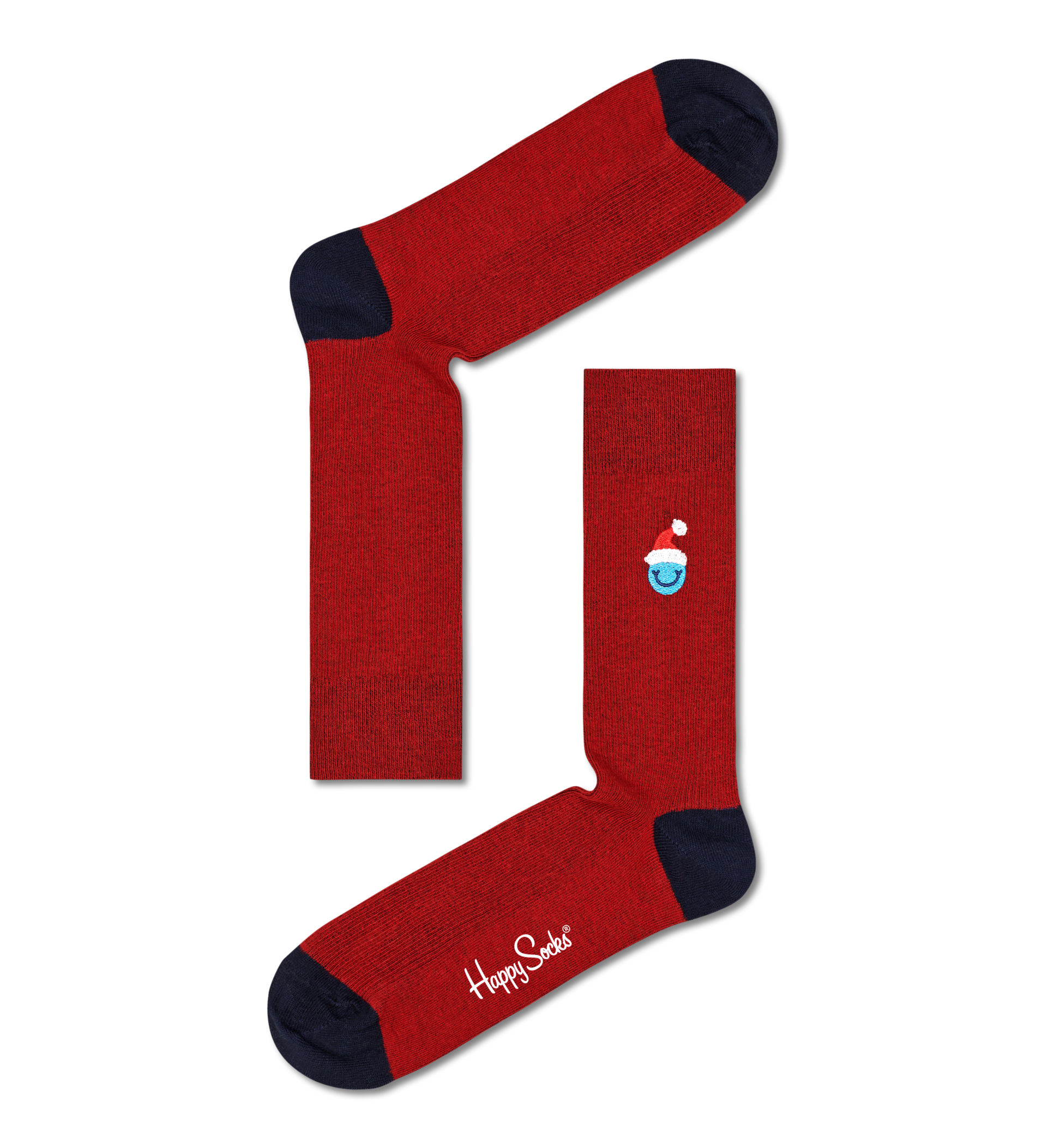 Smiley Santa Crew Ribbed Embroidery Sock - Happy Socks