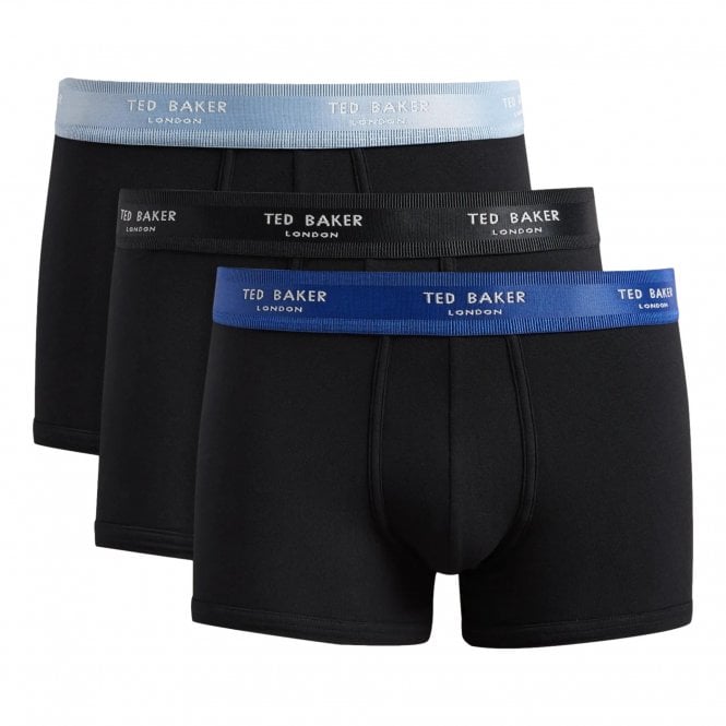 Ted Baker 3 Pack Cotton Stretch Fashion Trunks - Black with color Waistband