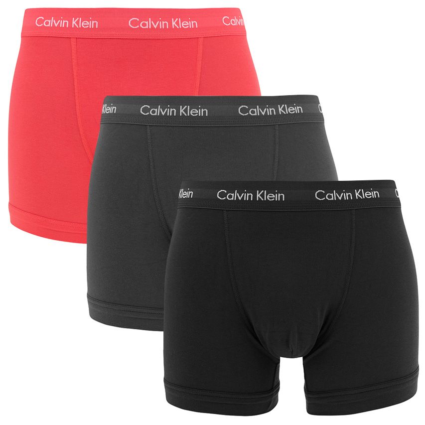 Calvin Klein 3 Pack Men’s Trunks - BLACK/ CORAL LIP/ PHANTOM - Cotton Stretch