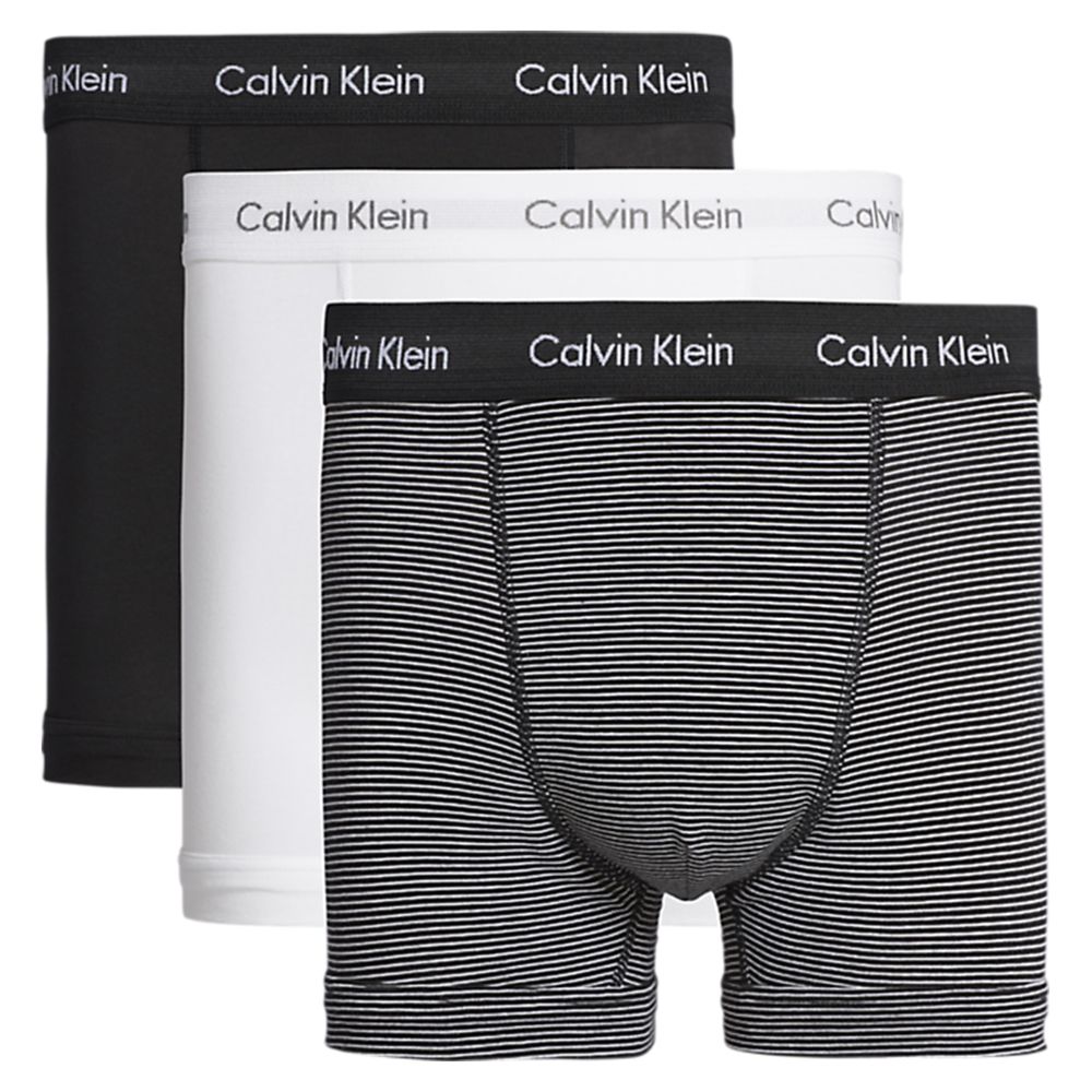 Calvin Klein 3 Pack Cotton Stretch - Normal Rise Trunks ( Black - Stripes )