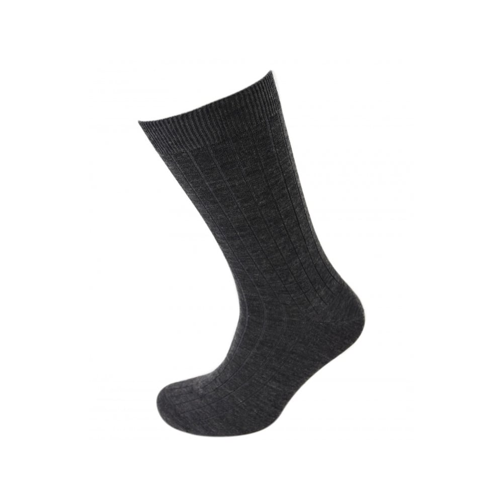 Viyella Mens Wool Short Ribbed Sock – Mid Grey