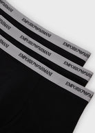 Emporio Armani 3 Pack Trunks - Stretch Cotton -Black with Grey Waistband