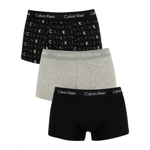 Calvin Klein 3 Pack Cotton Stretch – Low Rise Trunks - Black/Grey Heather/Subdued Logo